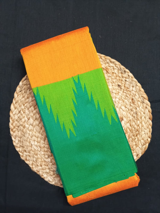Neyge Ilkal Pure Cotton Silk Saree Big Temple Gadwal Border Traditional Pallu Saree (MangoYellow_Green)