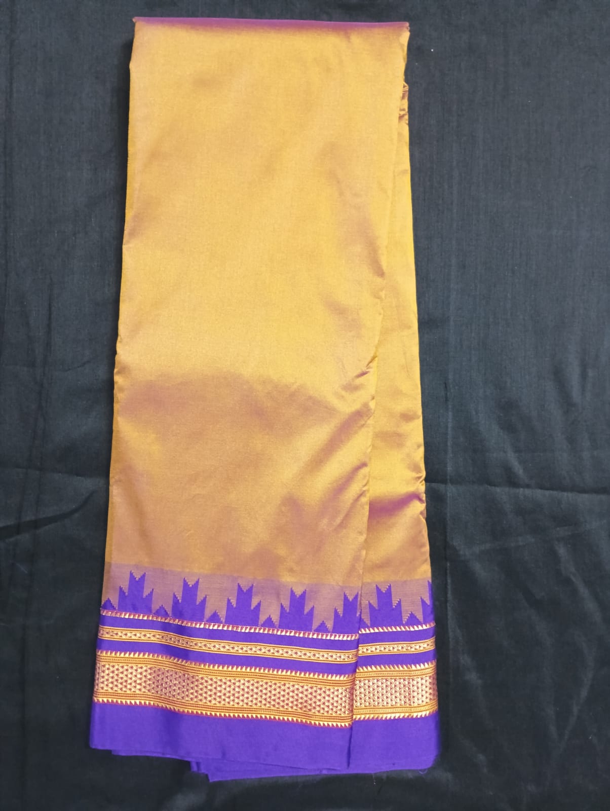 Neyge Ilkal Pure Cotton Silk Saree Temple Gadwal Chikkiparas Border Tope Pallu Saree (Gold_Purple)