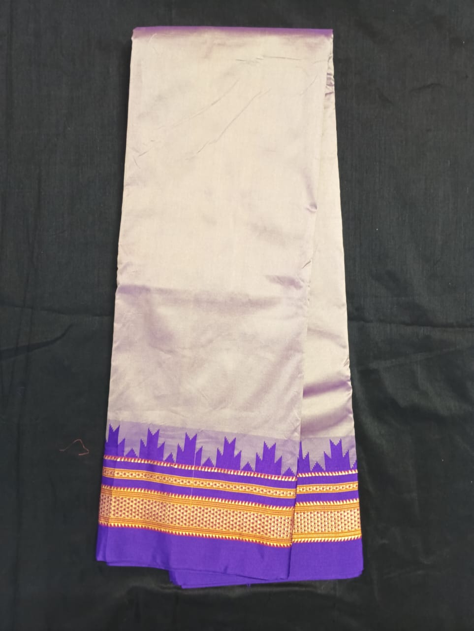 Neyge Ilkal Pure Cotton Silk Saree Temple Gadwal Chikkiparas Border Tope Pallu Saree (LightGrey_Purple)