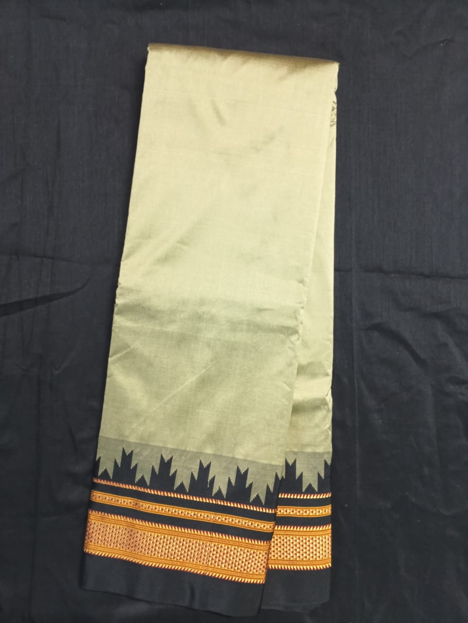 Neyge Ilkal Pure Cotton Silk Saree Temple Gadwal Chikkiparas Border Tope Pallu Saree (OliveGreen_Black)