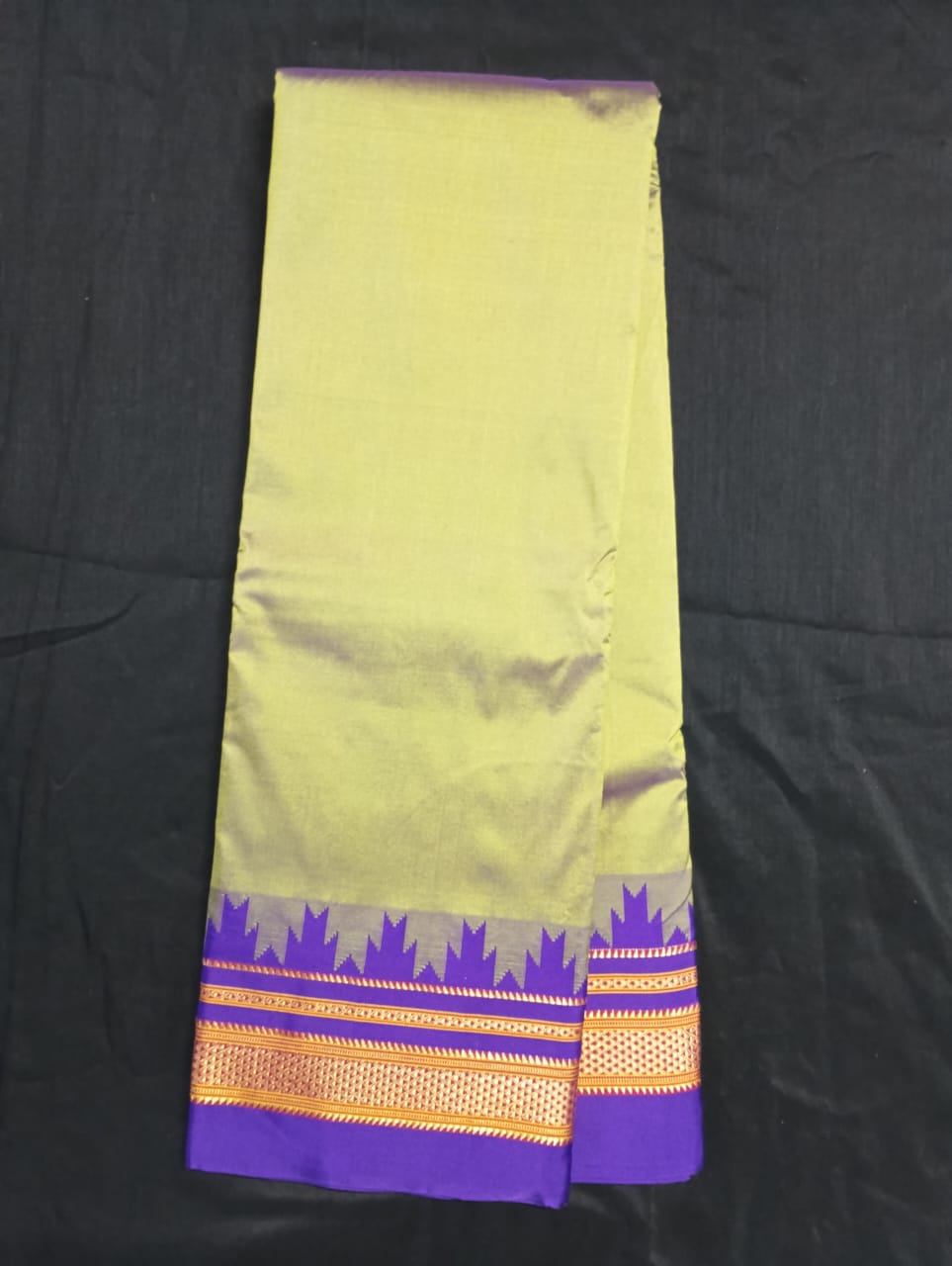 Neyge Ilkal Pure Cotton Silk Saree Temple Gadwal Chikkiparas Border Tope Pallu Saree (OliveGreen_Purple)