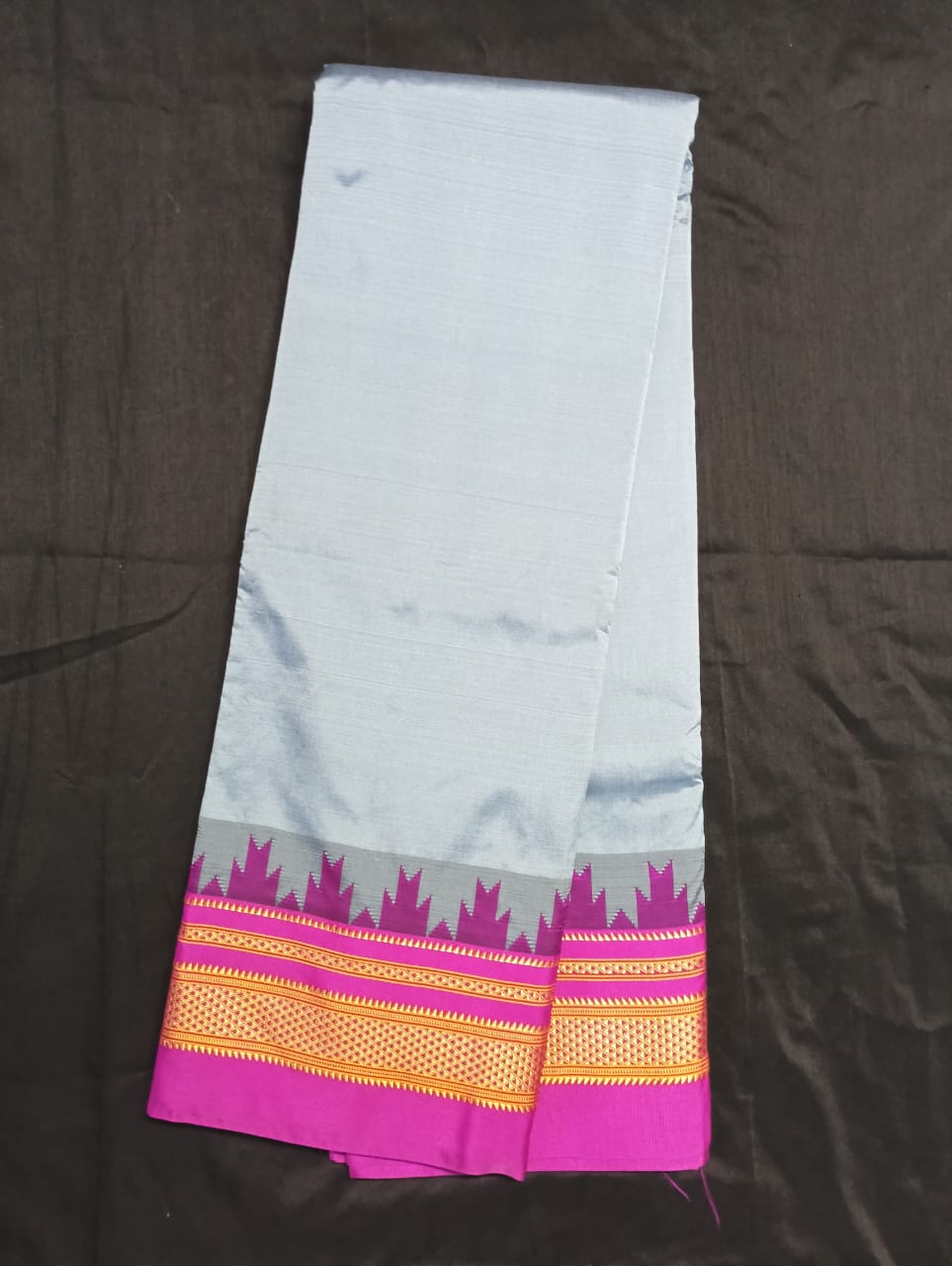 Neyge Ilkal Pure Cotton Silk Saree Temple Gadwal Chikkiparas Border Tope Pallu Saree (Grey_Pink)