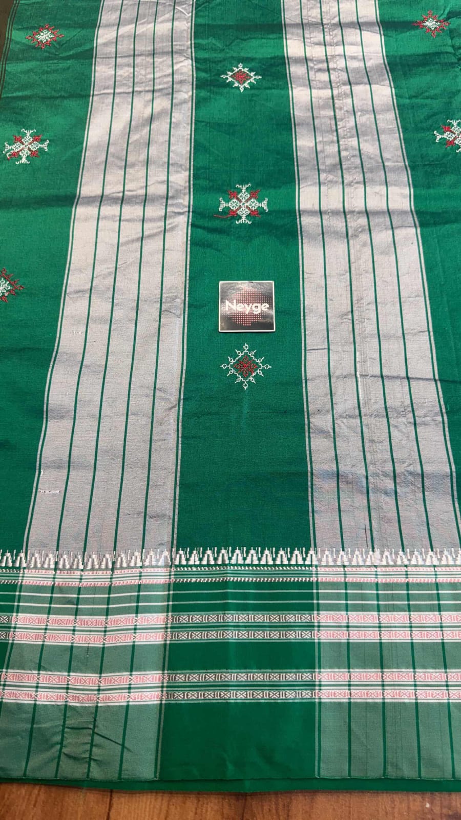 Neyge Premium Cotton Silk Dharwad Kasuti Saree with Contrast Narayanpet Border & Stripe Pallu - Mehandi