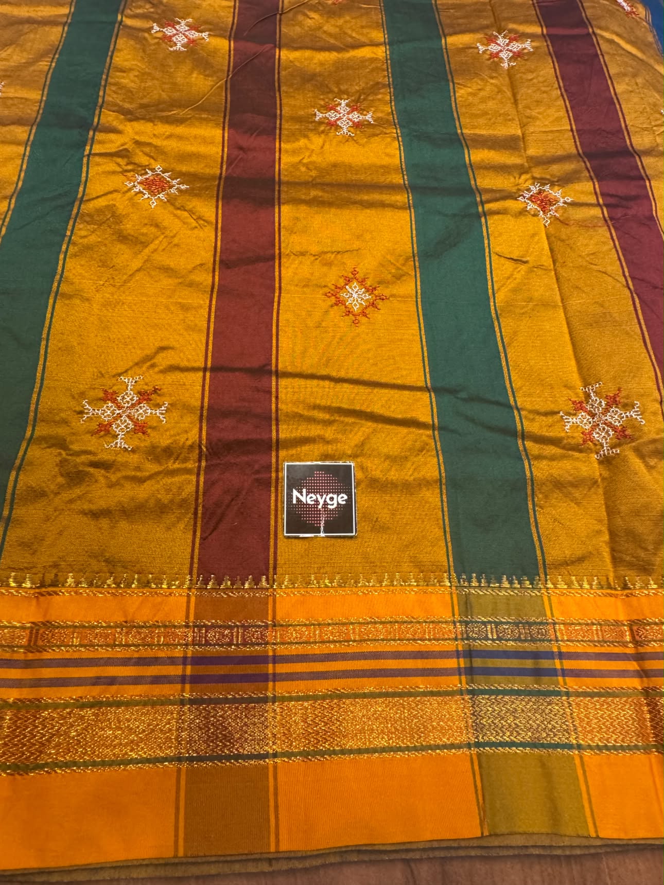 Ilkal Cotton Silk Blend Dharwad Kasuti Handwoven Traditional Border Stripe Pallu Saree - Purple