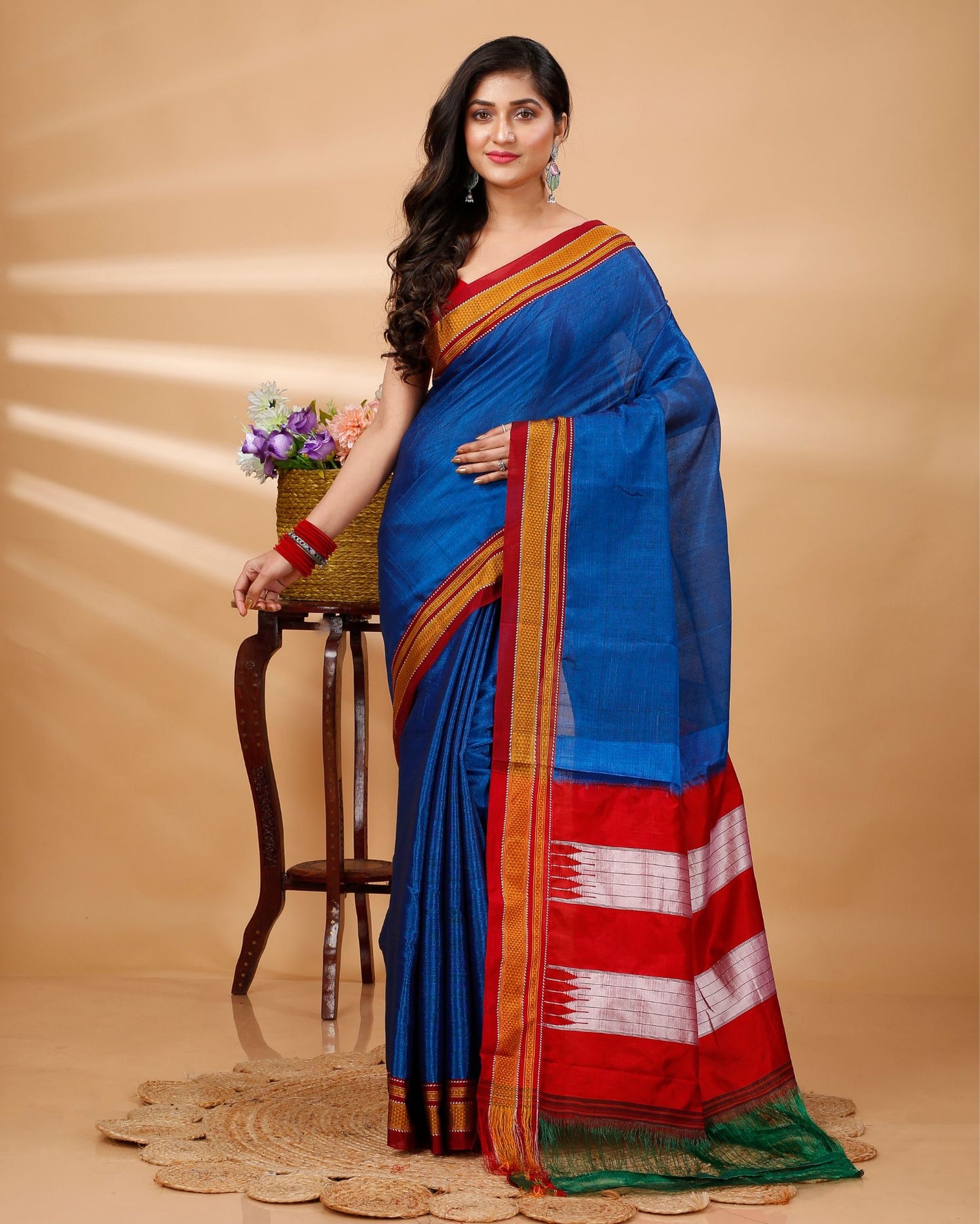 Ilkal Handwoven Rayon Blend with Cotton Tope Pallu Saree - Blue