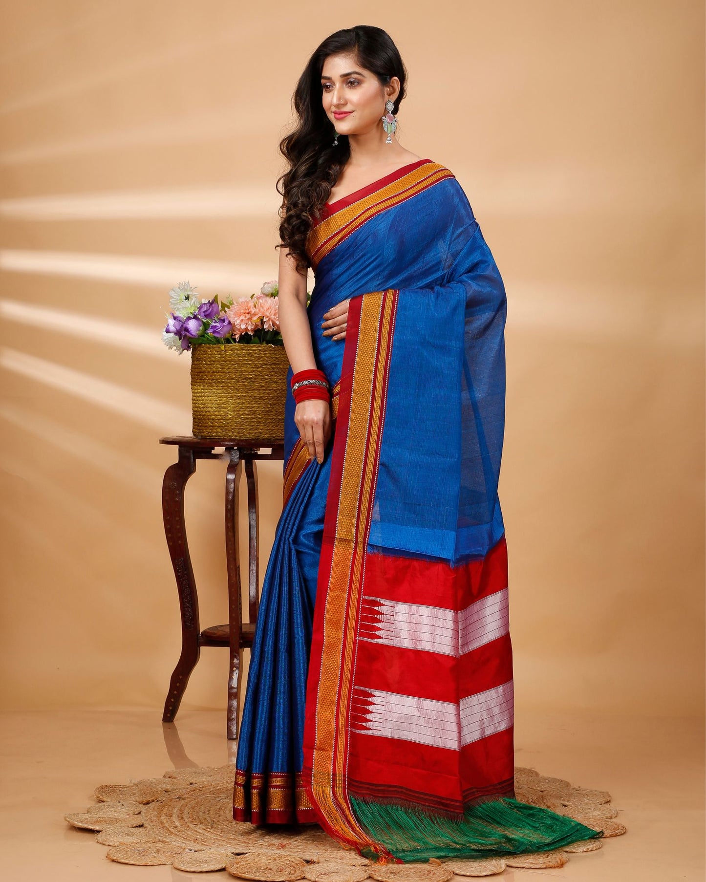 Ilkal Handwoven Rayon Blend with Cotton Tope Pallu Saree - Blue