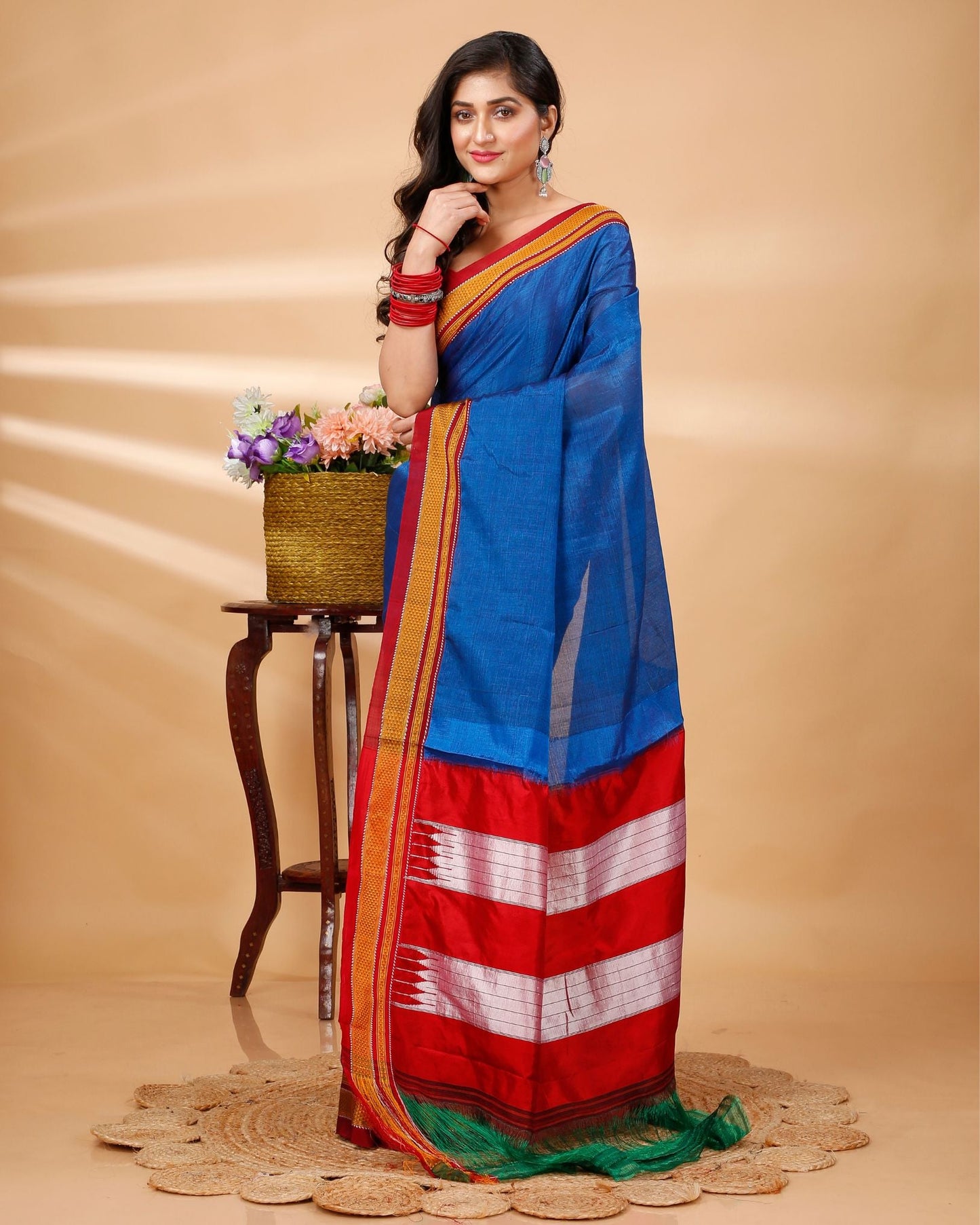 Ilkal Handwoven Rayon Blend with Cotton Tope Pallu Saree - Blue