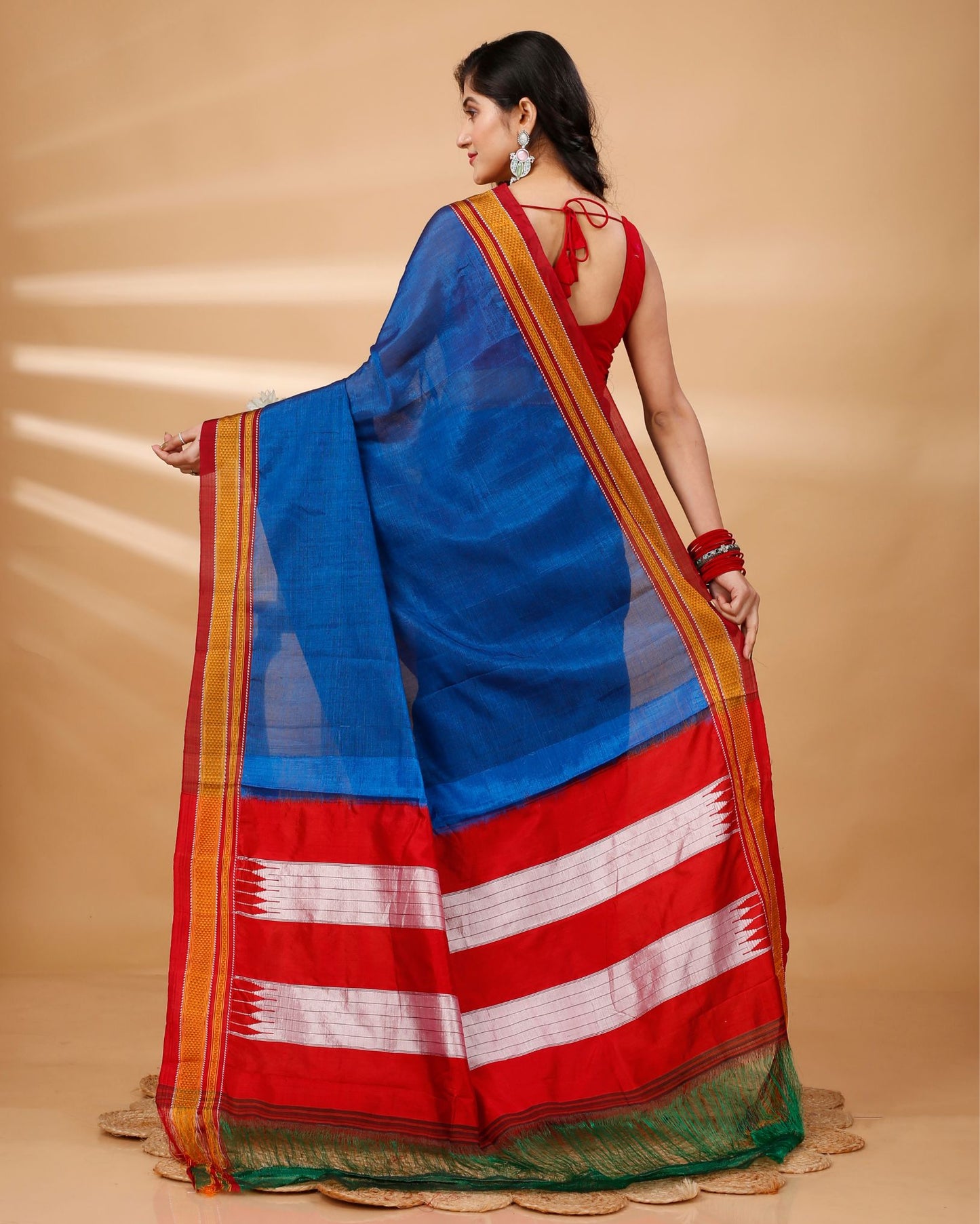 Ilkal Handwoven Rayon Blend with Cotton Tope Pallu Saree - Blue