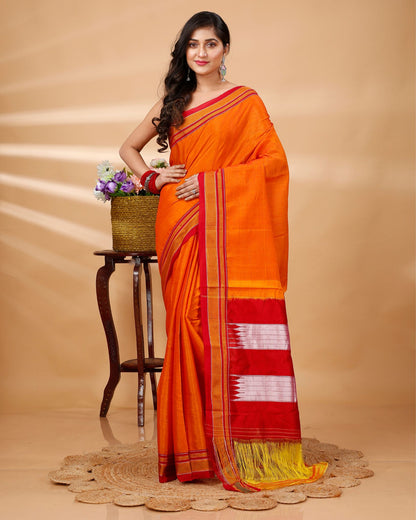 Ilkal Handwoven Rayon Blend with Cotton Tope Pallu Saree - Red