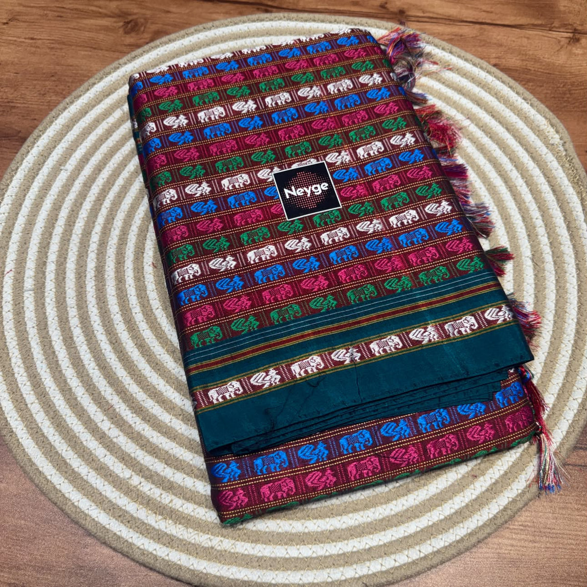 Neyge Cottonsilk Premium Quality Hati Mor Khun Saree_Running Pallu and Running Blouse_BrownMulticolor