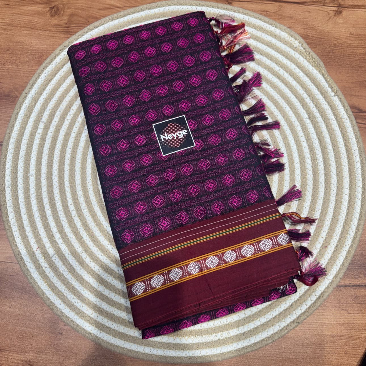 Neyge Cottonsilk Premium Quality Rudraksh design Khun Saree_Running Pallu and Running Blouse_Pink