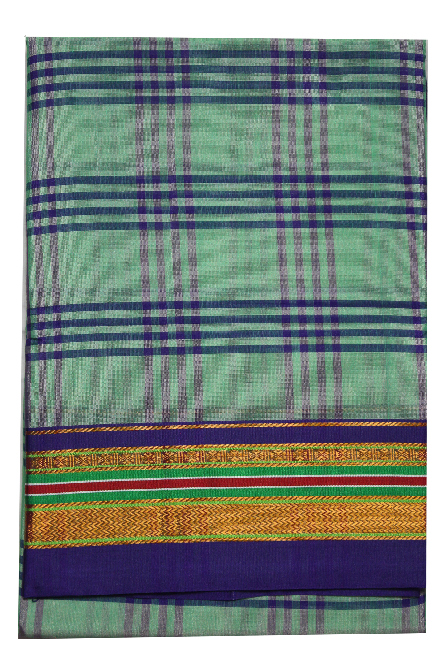 Neyge Ilkal Handwoven Cotton Silk Four Line Checkered Patterened Traditional Border Stripe Pallu Saree