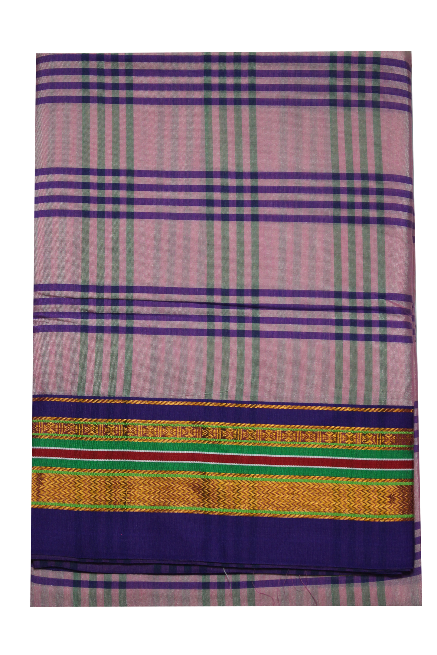 Neyge Ilkal Handwoven Cotton Silk Four Line Checkered Patterened Traditional Border Stripe Pallu Saree