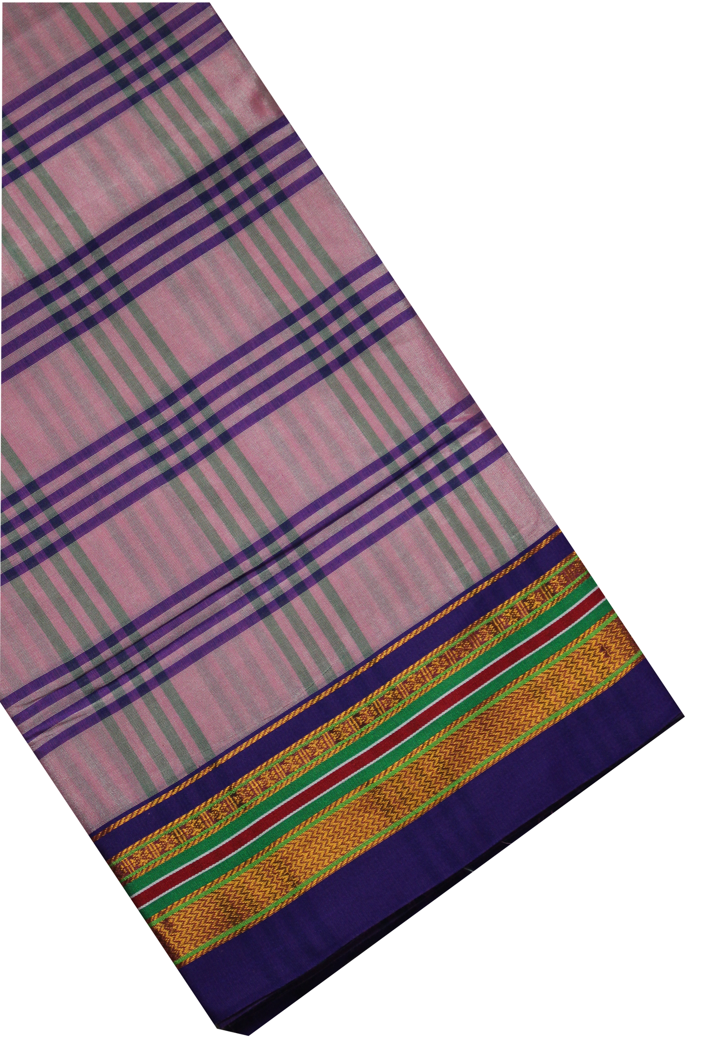 Neyge Ilkal Handwoven Cotton Silk Four Line Checkered Patterened Traditional Border Stripe Pallu Saree