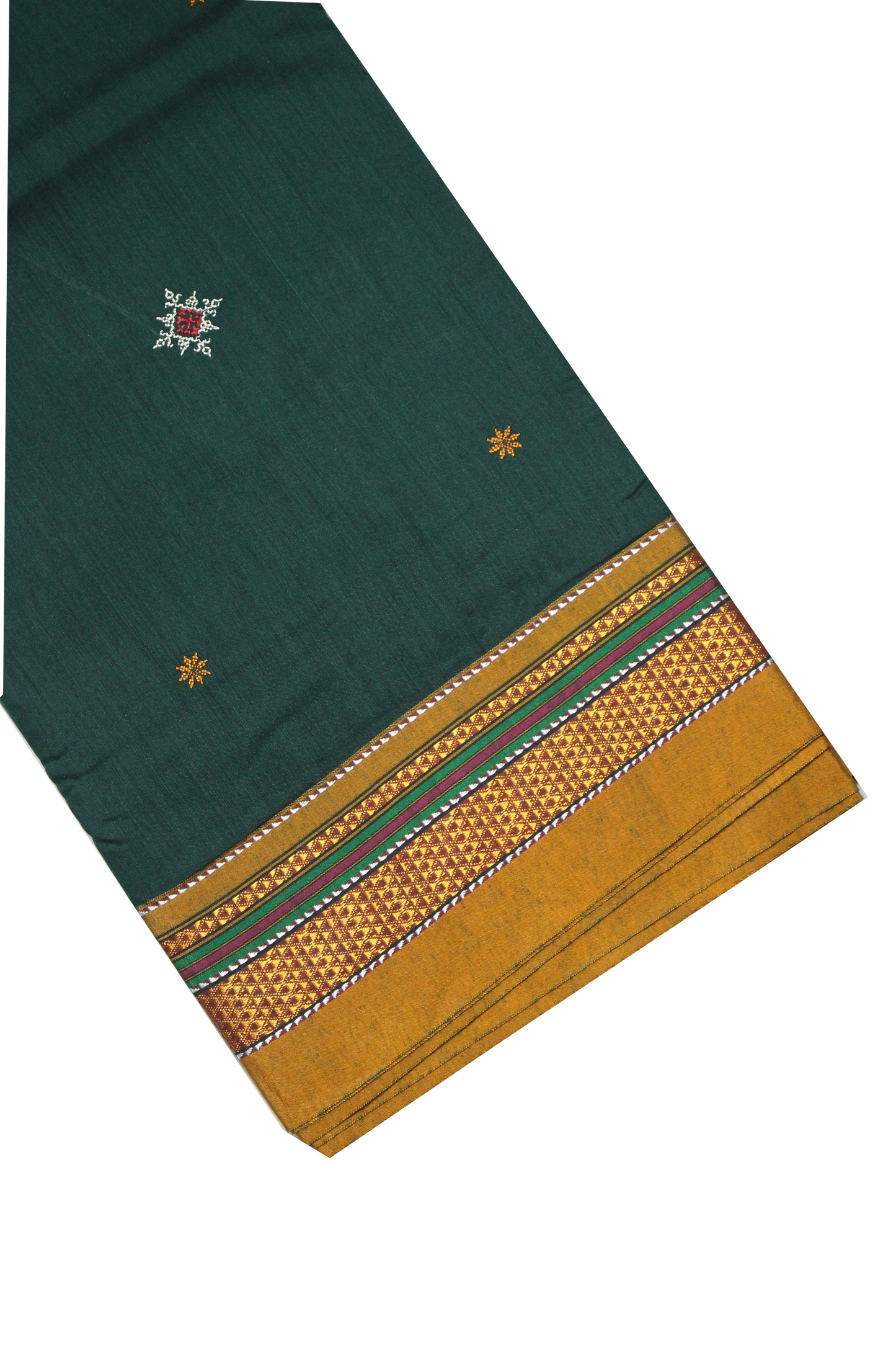 Neyge Ilkal Handwoven Cotton Silk Blend Kasuti Chikki Paras Traditional Border Stripe Pallu - DarkGreen