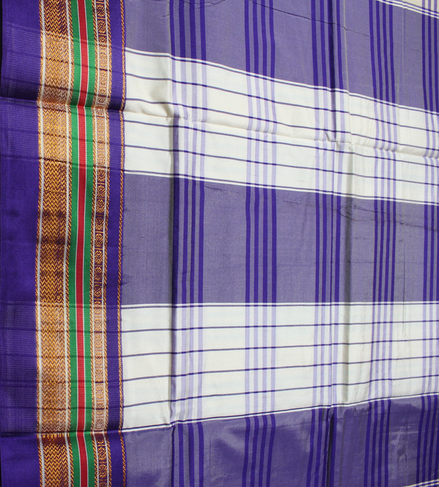 Neyge Ilkal Handwoven Cotton Silk Four Line Checkered Patterened Traditional Border Stripe Pallu Saree