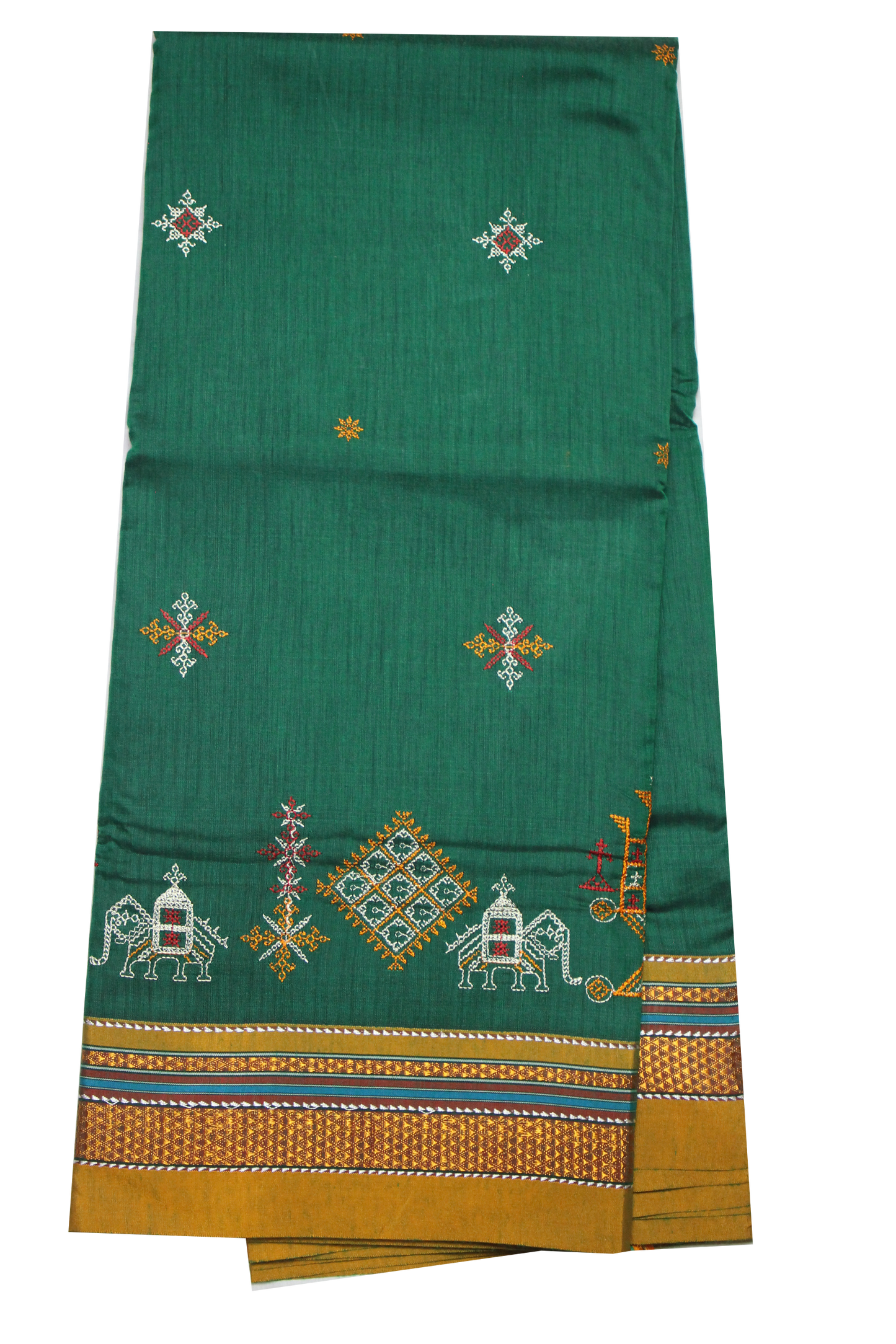 Neyge Ilkal Handwoven Cotton Silk Blend Kasuti Chikki Paras Traditional Border Stripe Pallu - Green