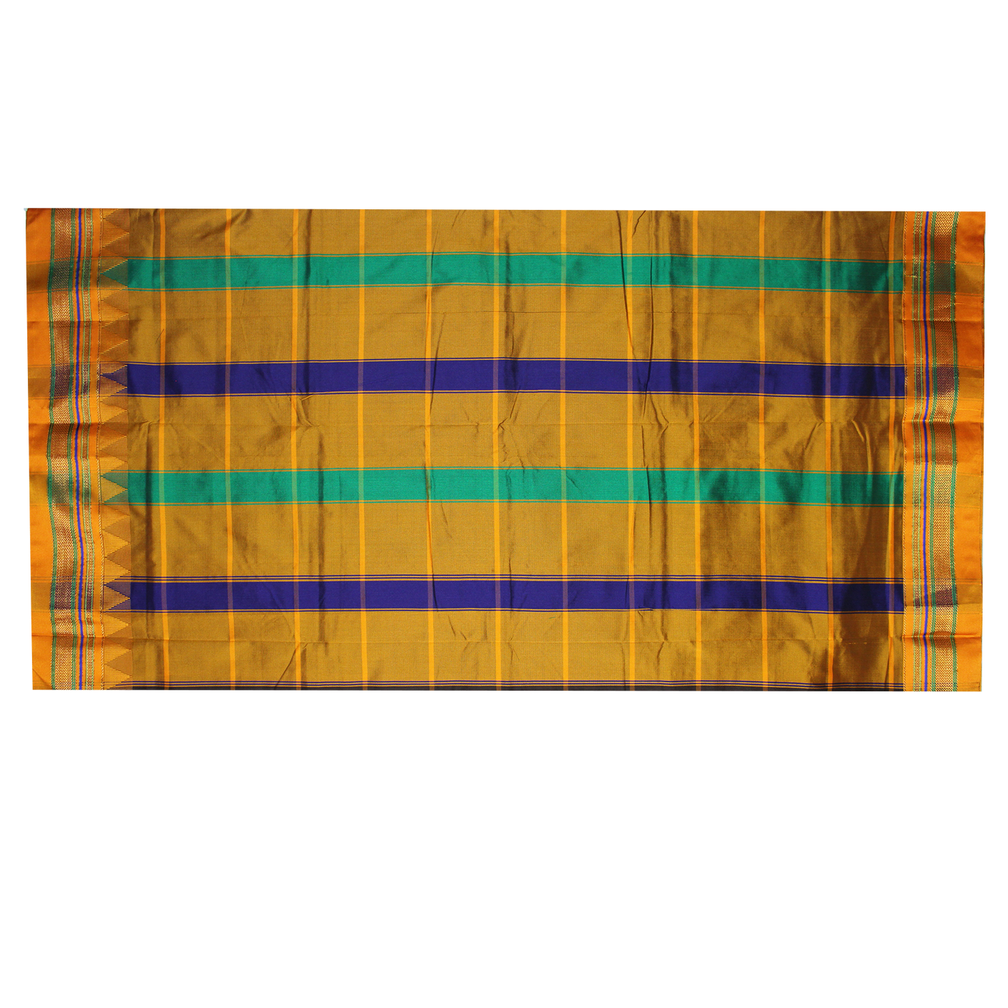 Neyge Ilkal Handwoven Cotton Silk Checkered Patterened Traditional Border Stripe Pallu Saree