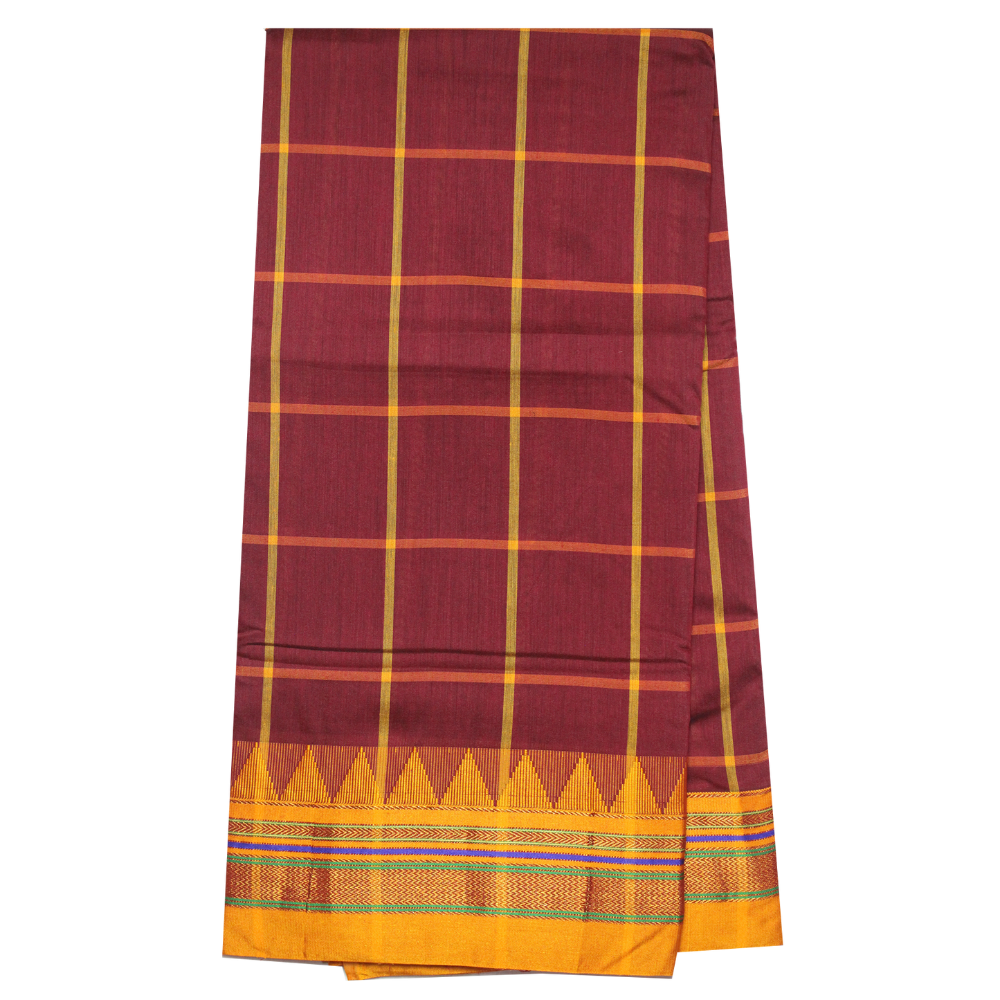 Neyge Ilkal Handwoven Cotton Silk Checkered Patterened Traditional Border Stripe Pallu Saree