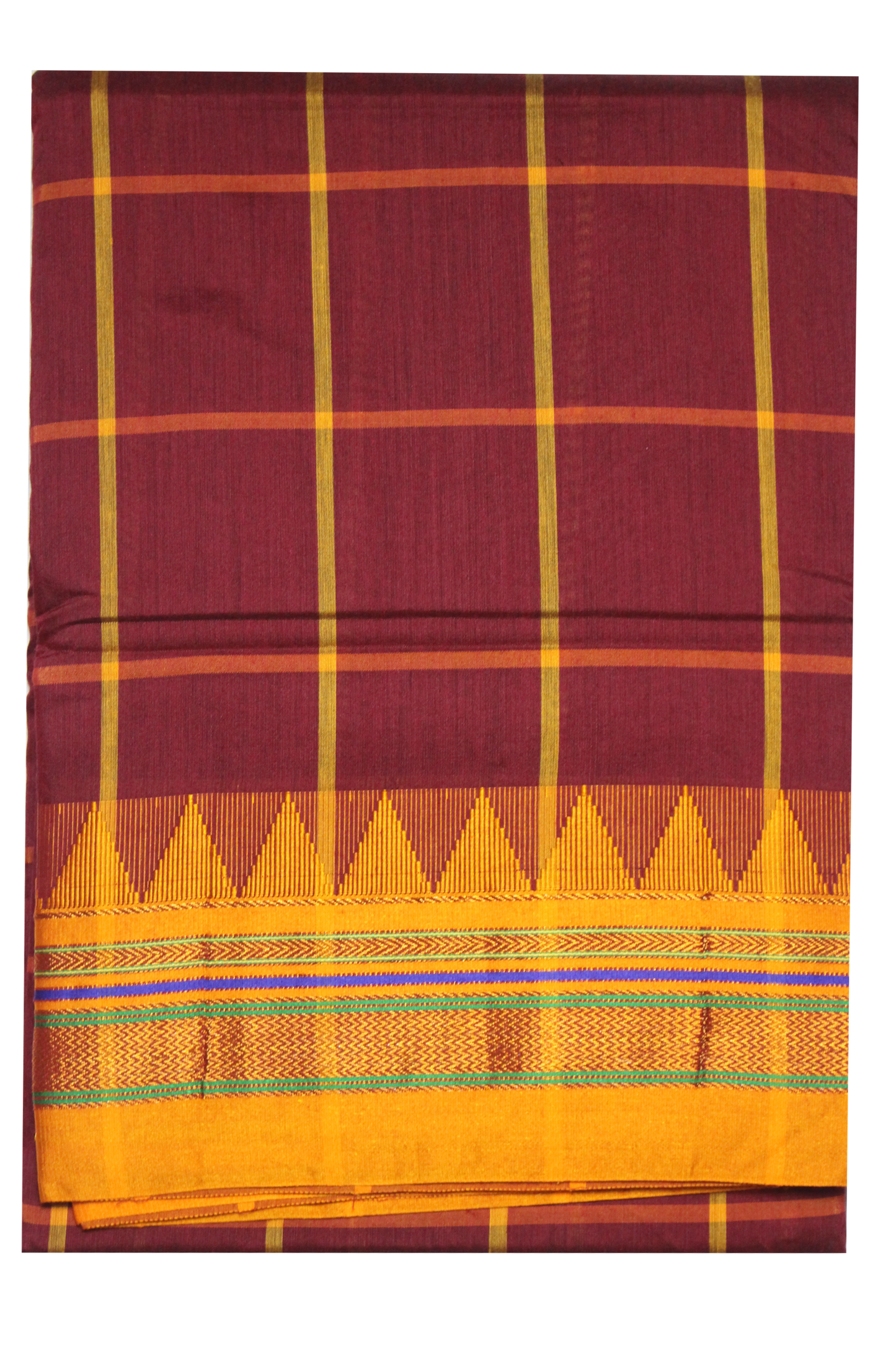 Neyge Ilkal Handwoven Cotton Silk Checkered Patterened Traditional Border Stripe Pallu Saree