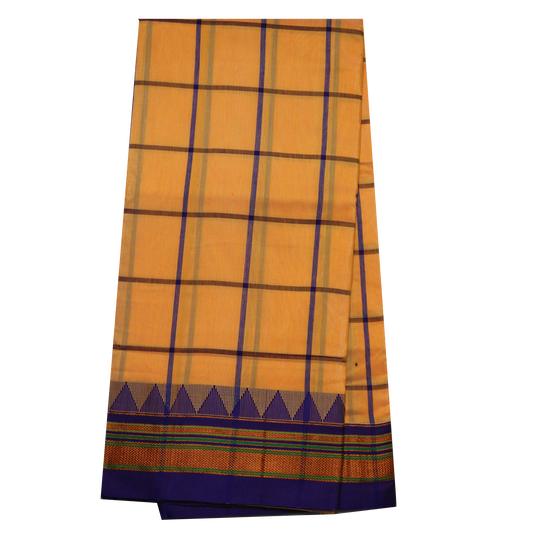 Neyge Ilkal Handwoven Cotton Silk Checkered Patterened Traditional Border Stripe Pallu Saree