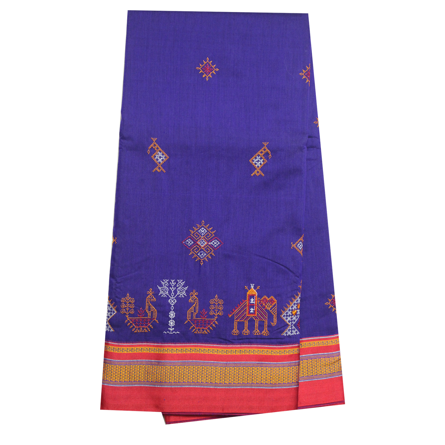 Neyge Ilkal Handwoven Cotton Silk Kasuti Chikki Paras Traditional Border Stripe Pallu Saree - RoyalBlue