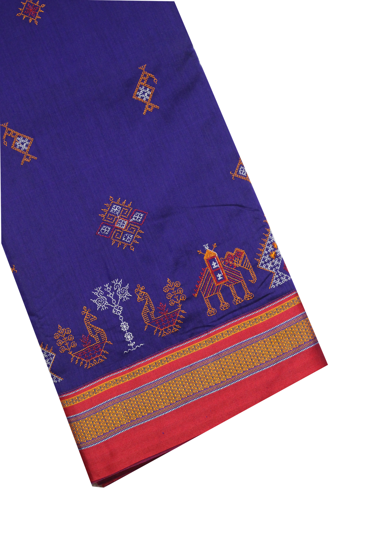 Neyge Ilkal Handwoven Cotton Silk Kasuti Chikki Paras Traditional Border Stripe Pallu Saree - RoyalBlue