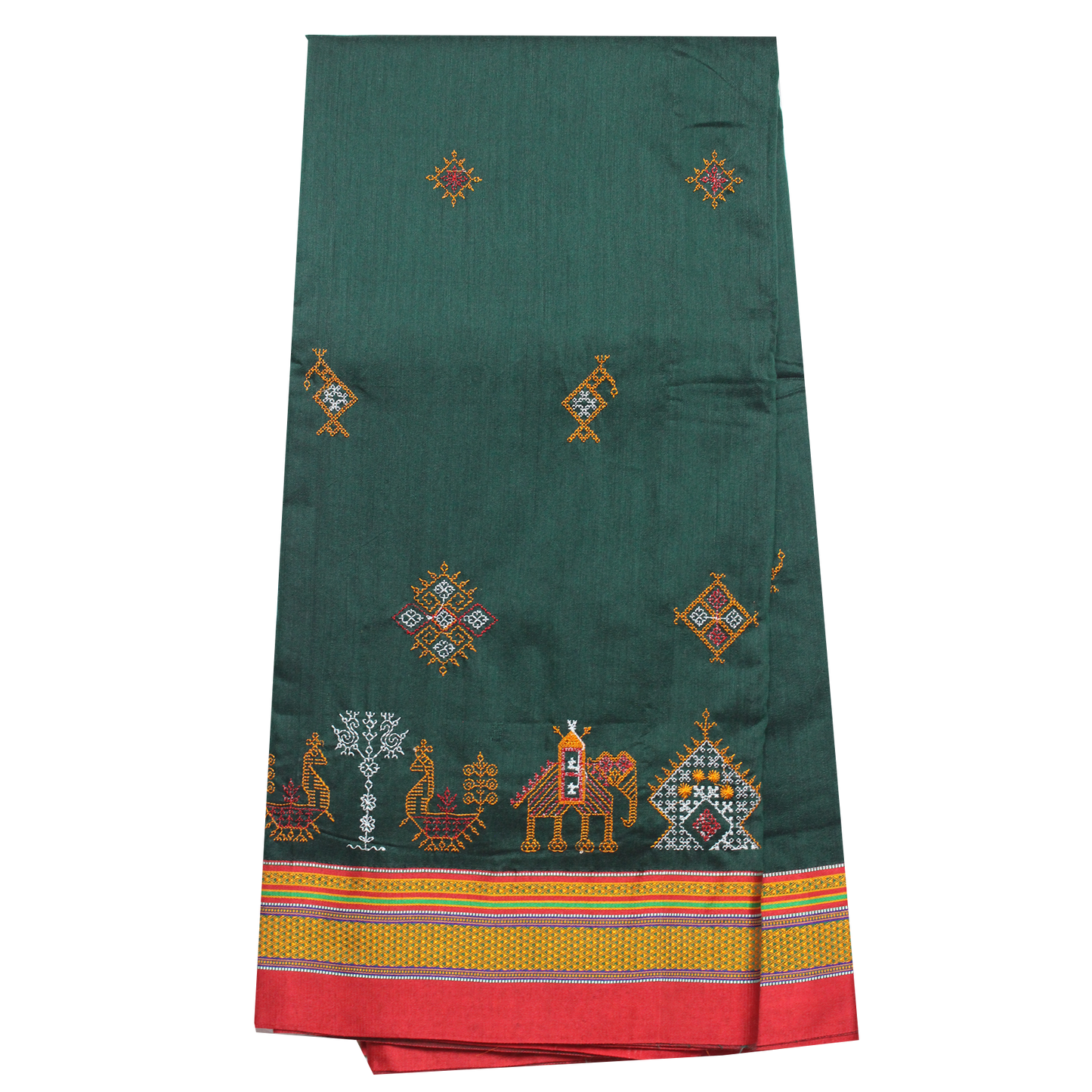 Neyge Ilkal Handwoven Cotton Silk Kasuti Chikki Paras Traditional Border Stripe Pallu Saree - DarkGreen