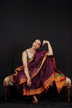 Ilkal Cotton Silk Blend Kasuti Handwoven Traditional Border Stripe Pallu Saree - Majenta