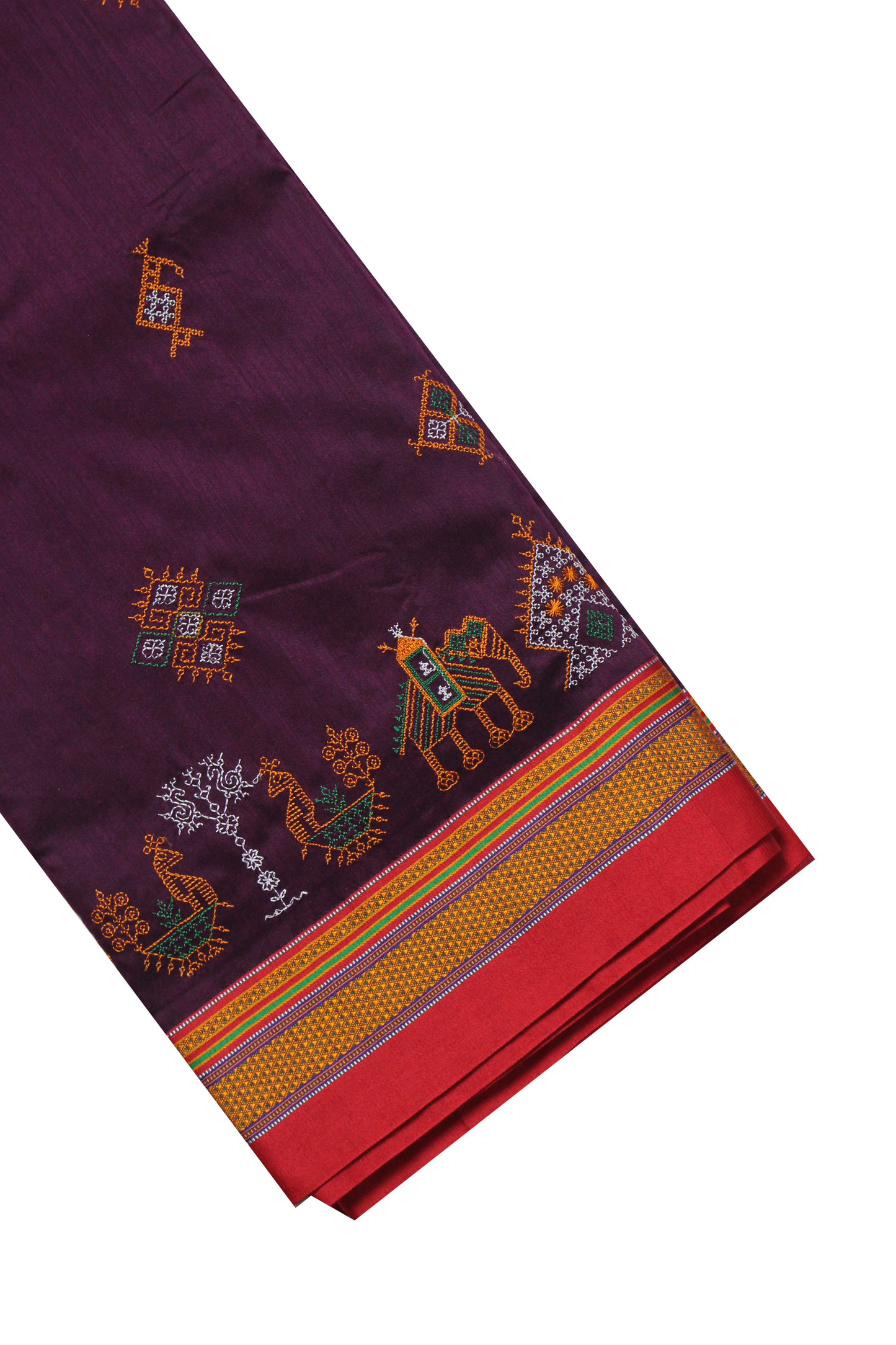 Neyge Ilkal Handwoven Cotton Silk Kasuti Chikki Paras Traditional Border Stripe Pallu Saree - Majenta