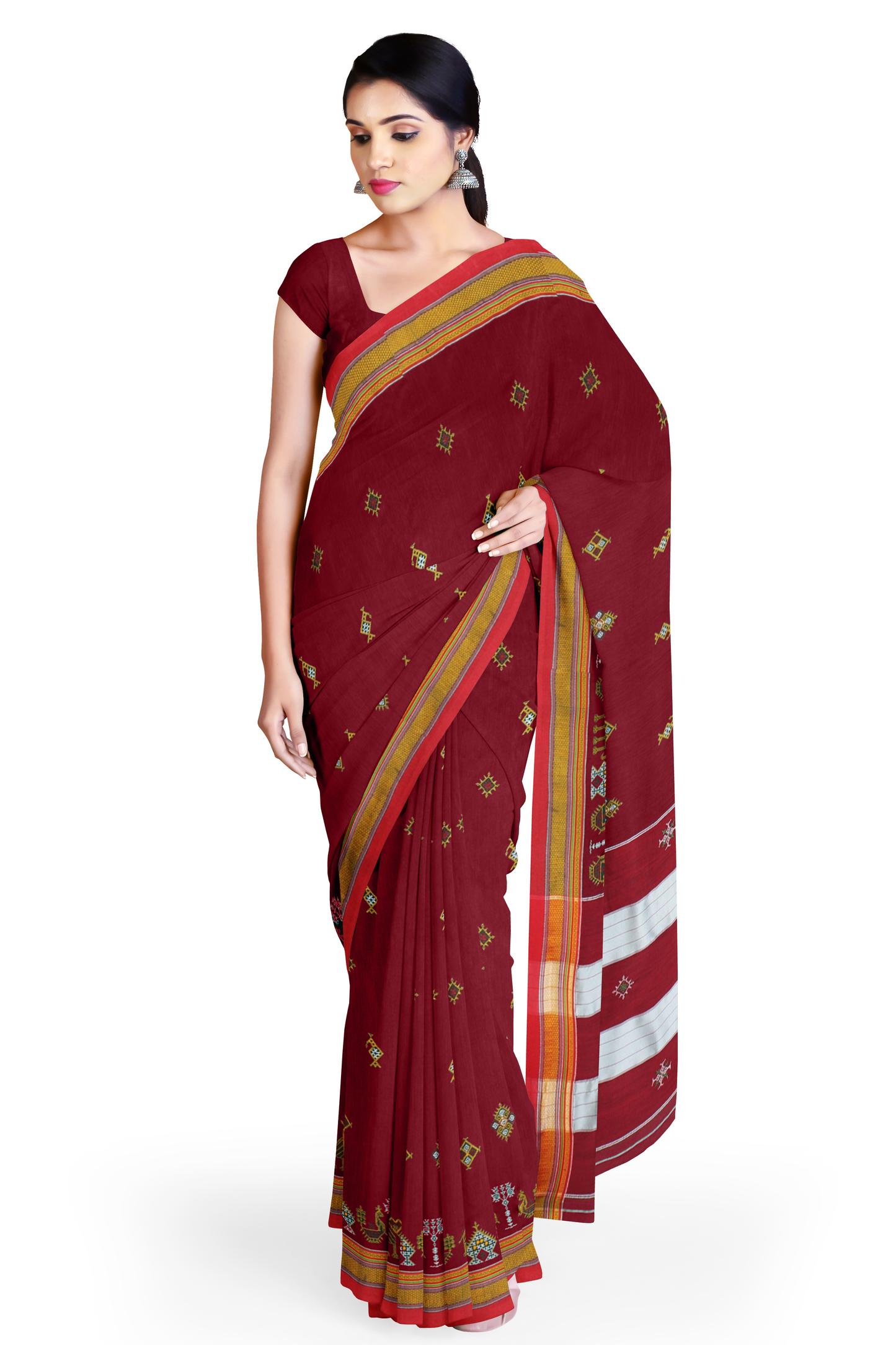 Neyge Ilkal Handwoven Cotton Silk Kasuti Chikki Paras Traditional Border Stripe Pallu Saree