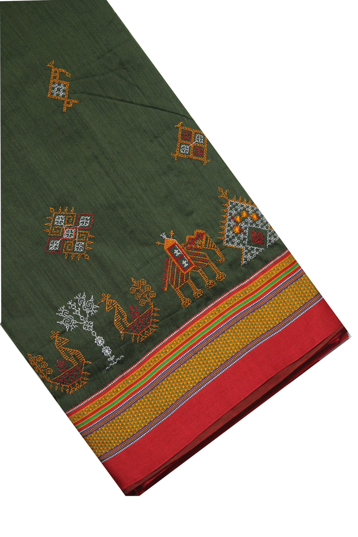 Neyge Ilkal Handwoven Cotton Silk Kasuti Chikki Paras Traditional Border Stripe Pallu Saree - Mehendi Green