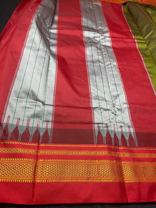 Neyge Ilkal Pure Cotton Silk Saree Temple Gadwal Chikkiparas Border Tope Pallu Saree