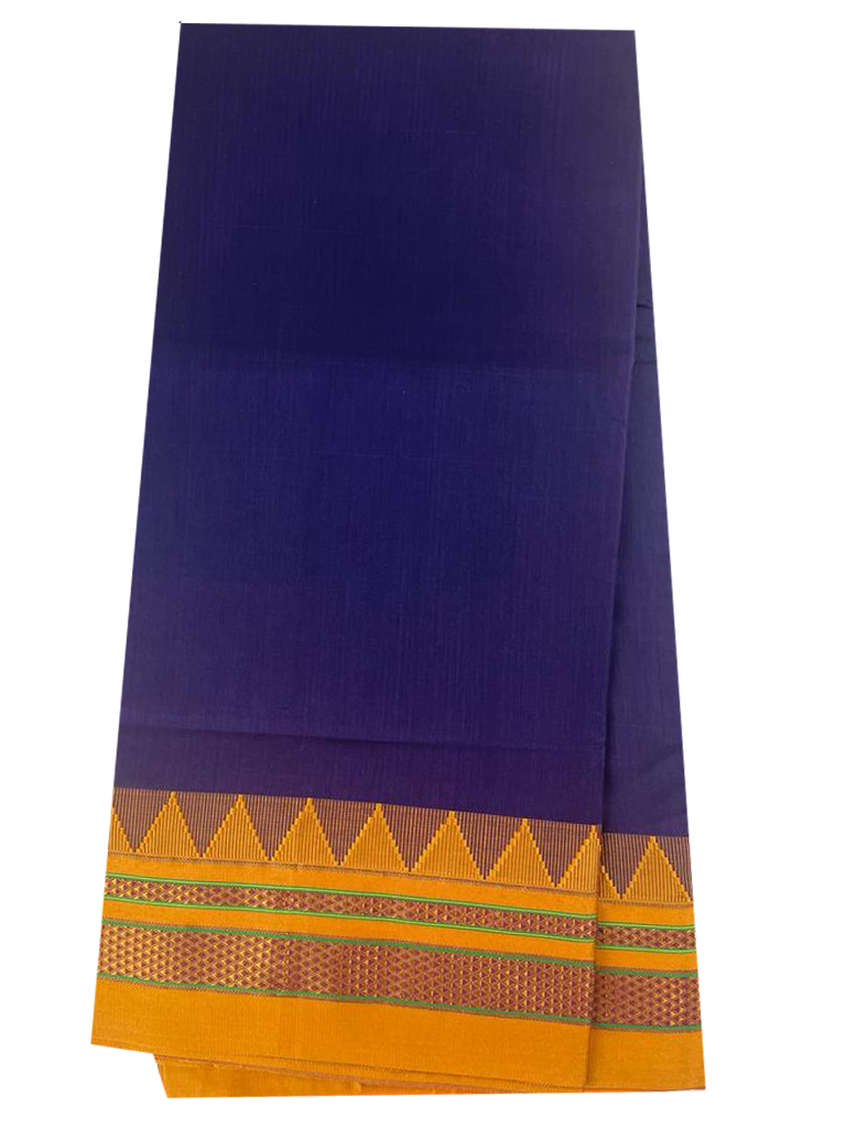 Neyge Ilkal Handwoven Masarai Cotton Silk Plain Body Traditional Temple Border Tope Pallu Saree