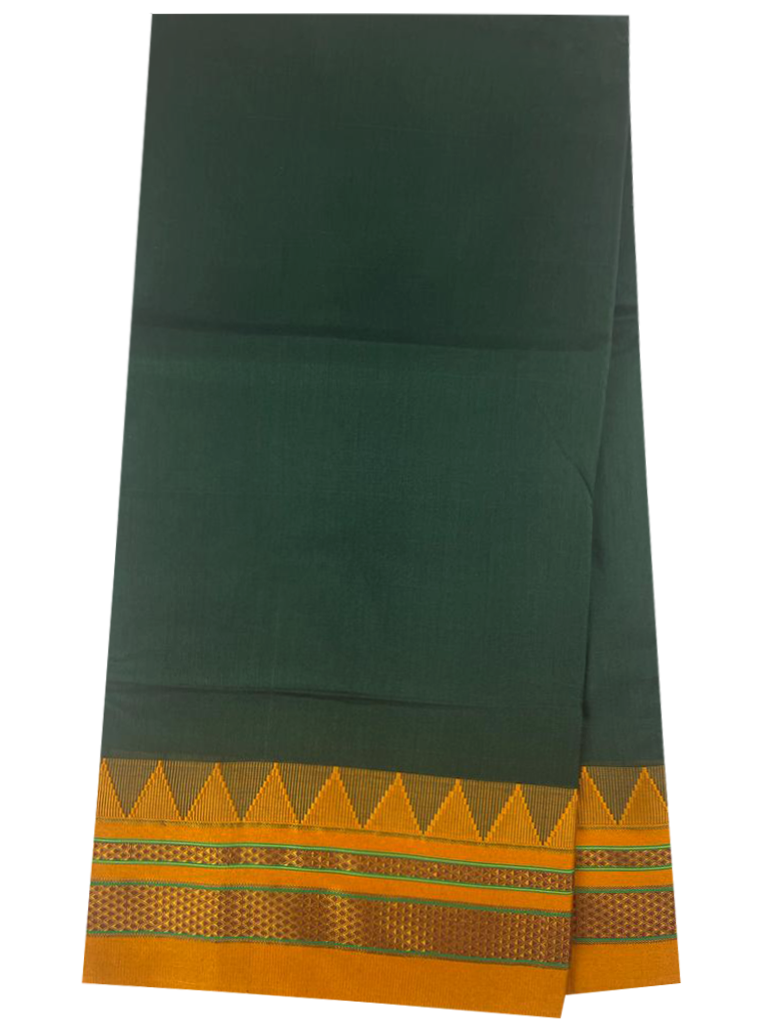 Neyge Ilkal Handwoven Masarai Cotton Silk Plain Body Traditional Temple Border Tope Pallu Saree