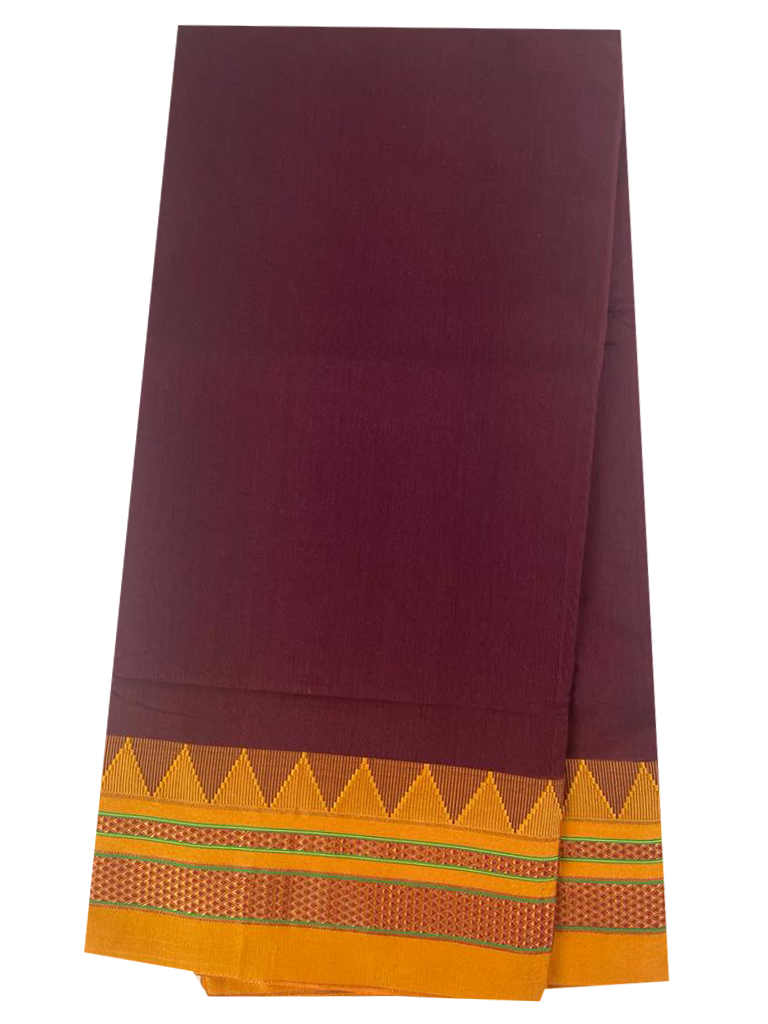 Neyge Ilkal Handwoven Masarai Cotton Silk Plain Body Traditional Temple Border Tope Pallu Saree