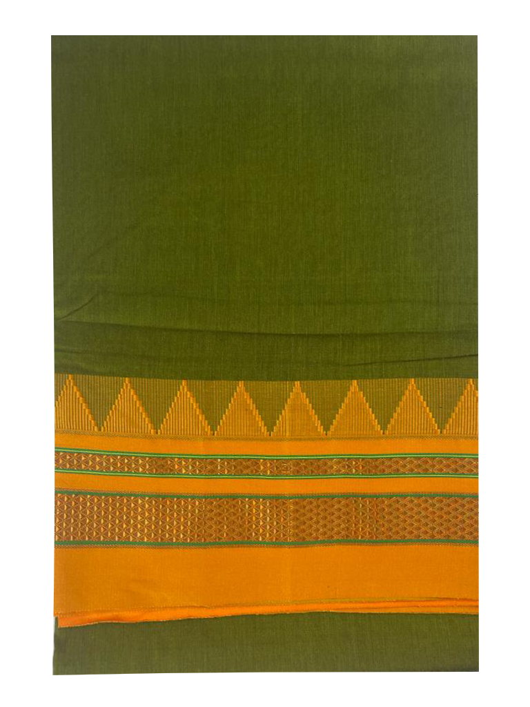 Neyge Ilkal Handwoven Masarai Cotton Silk Plain Body Traditional Temple Border Tope Pallu Saree