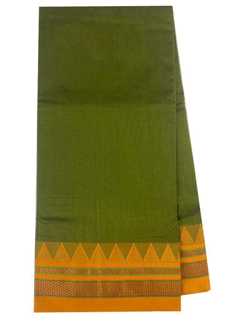 Neyge Ilkal Handwoven Masarai Cotton Silk Plain Body Traditional Temple Border Tope Pallu Saree