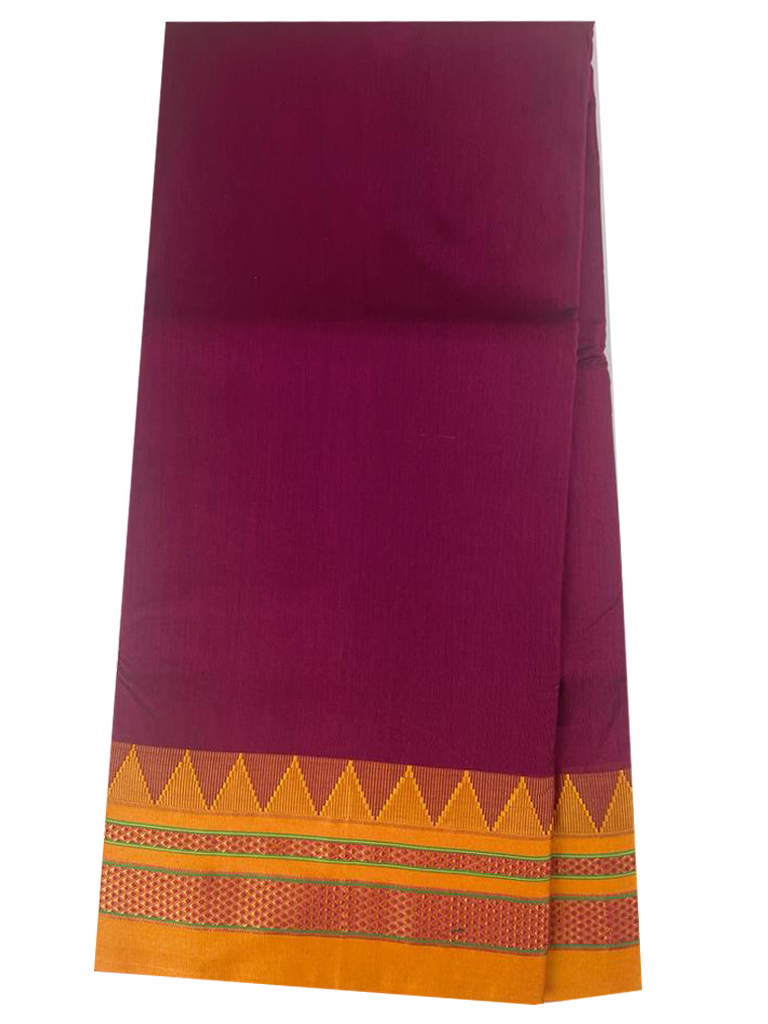 Neyge Ilkal Handwoven Masarai Cotton Silk Plain Body Traditional Temple Border Tope Pallu Saree