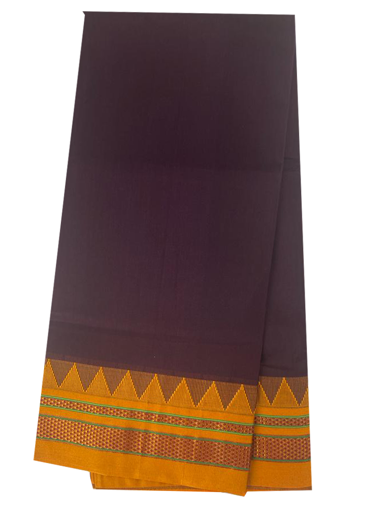 Neyge Ilkal Handwoven Masarai Cotton Silk Plain Body Traditional Temple Border Tope Pallu Saree