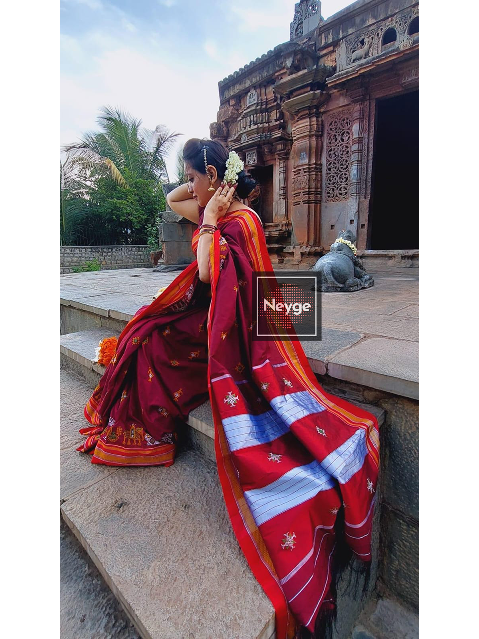 Neyge Ilkal Handwoven Cotton Silk Kasuti Chikki Paras Traditional Border Stripe Pallu Saree