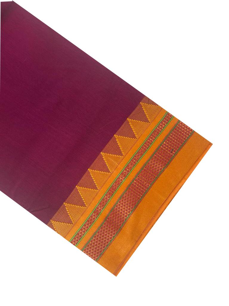 Neyge Ilkal Handwoven Masarai Cotton Silk Plain Body Traditional Temple Border Tope Pallu Saree