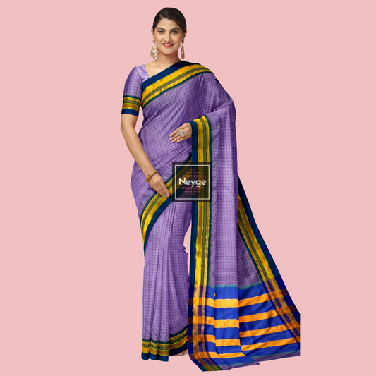 Neyge Ilkal Handwoven Cotton Silk Chikki Patteren Jari Woven Border Stripe Pallu Saree -Lavendar