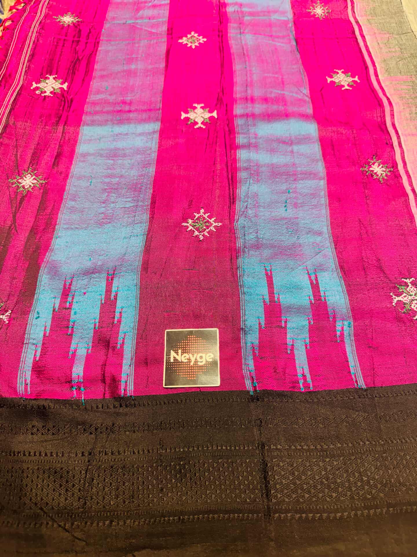 Neyge Ilkal Handloom Cotton Silk Dharwad Kasuti Saree Chikkiparas Border Pure Silk Tope Pallu - Grey