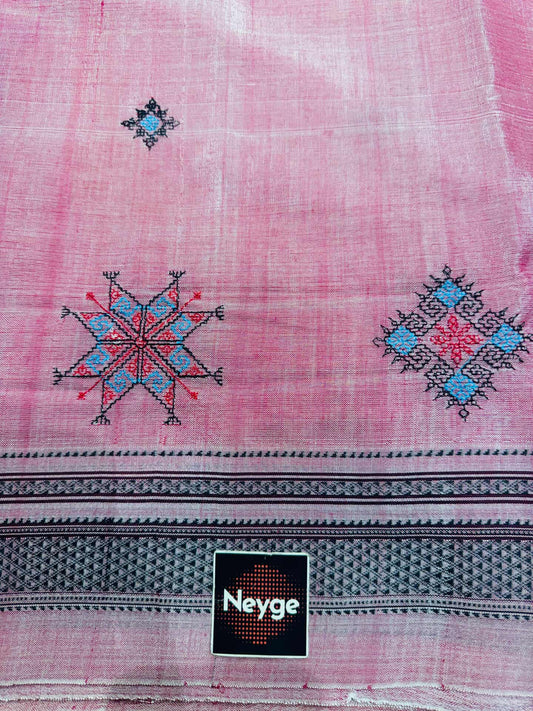 Neyge Ilkal Handloom Cotton Silk Dharwad Kasuti Saree Chikkiparas Border Pure Silk Tope Pallu - Pink