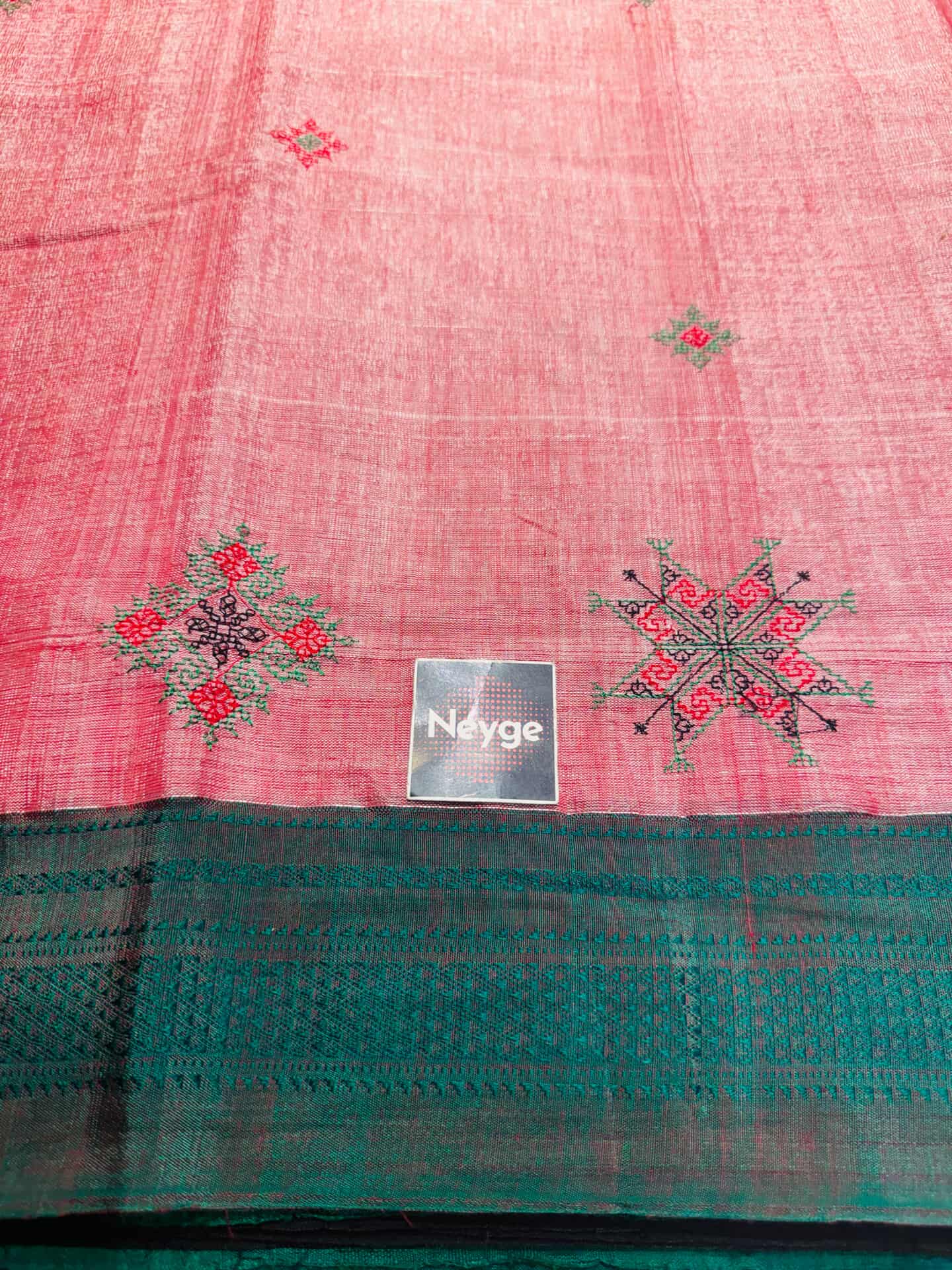 Neyge Ilkal Handloom Cotton Silk Dharwad Kasuti Saree Chikkiparas Border Pure Silk Tope Pallu - PinkGreen