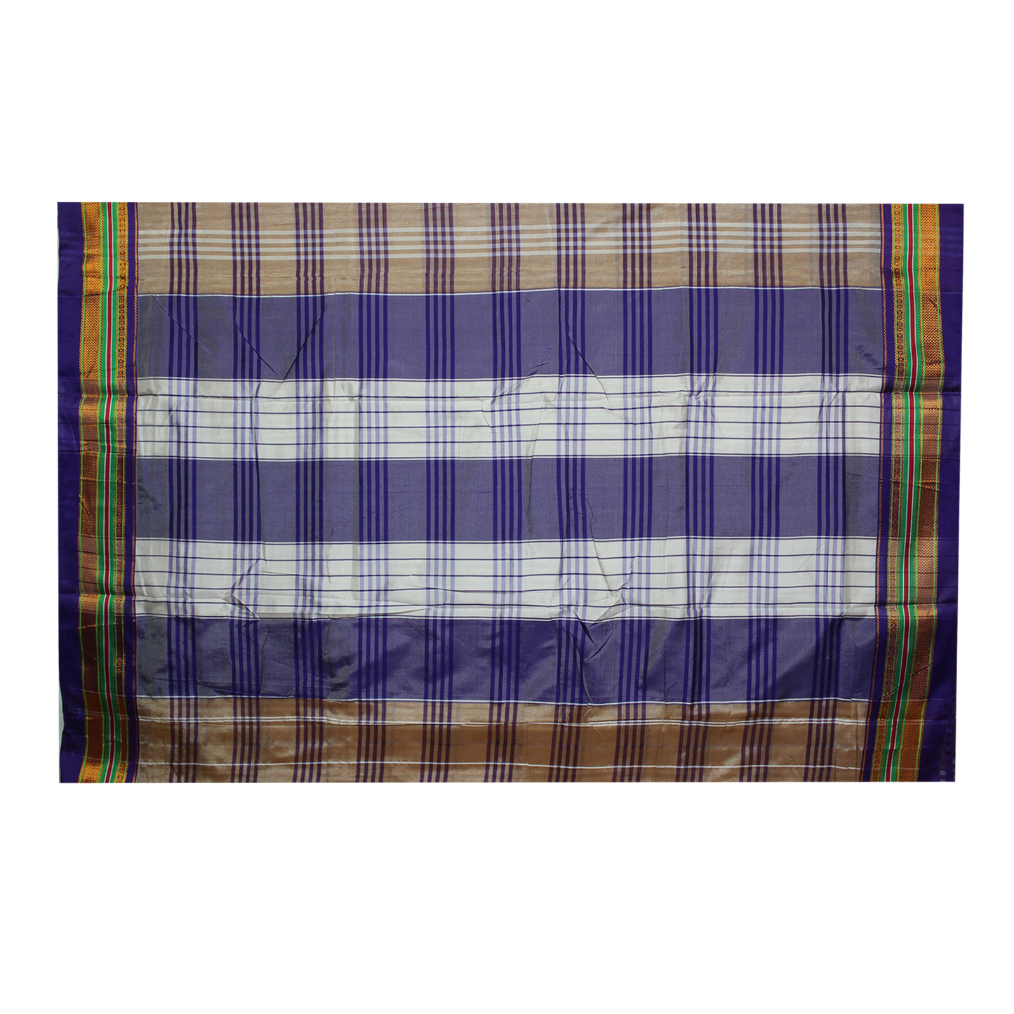 Neyge Ilkal Handwoven Cotton Silk Four Line Checkered Patterened Traditional Border Stripe Pallu Saree