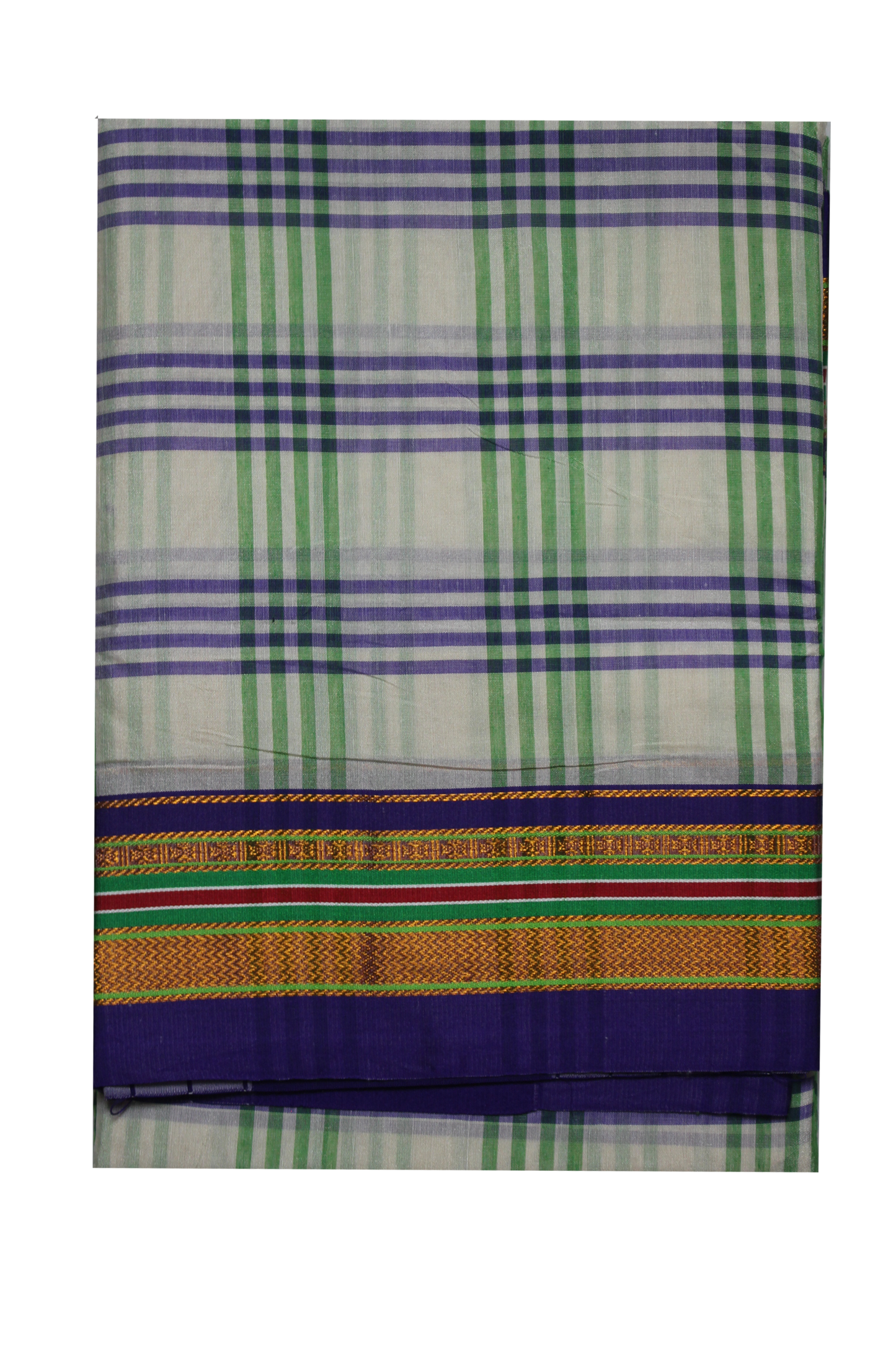 Neyge Ilkal Handwoven Cotton Silk Four Line Checkered Patterened Traditional Border Stripe Pallu Saree