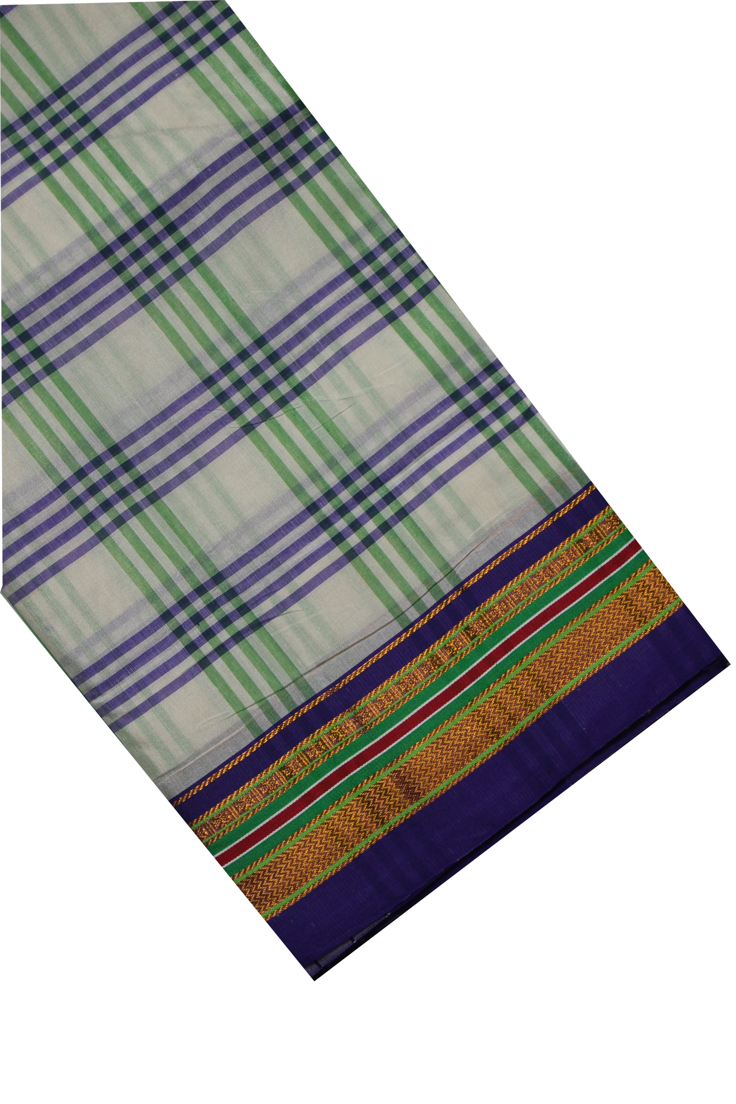 Neyge Ilkal Handwoven Cotton Silk Four Line Checkered Patterened Traditional Border Stripe Pallu Saree