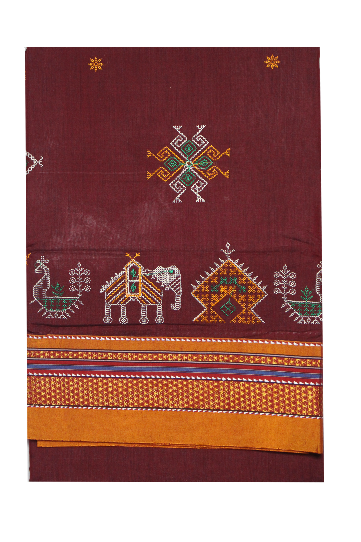 Neyge Ilkal Handwoven Cotton Silk Blend Kasuti Chikki Paras Traditional Border Stripe Pallu - Maroon